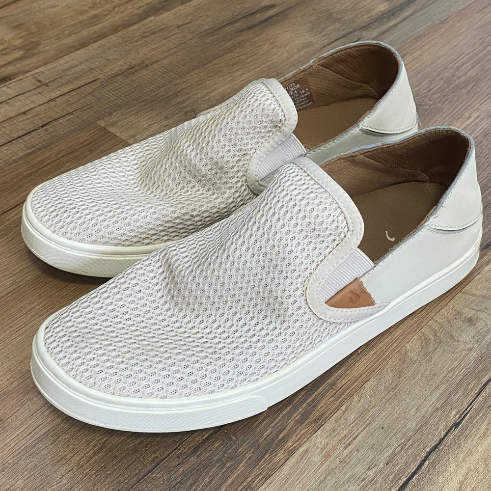 Olukai Pehuea Womens 9.5 Off White Mesh Slip On Sneakers 20271-2020 Drop In Heel